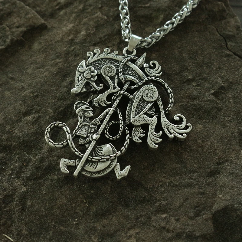 lanseis 1pcs dropshipping viking men necklace pendant ODIN Warrior NORSE WOLF Pendant