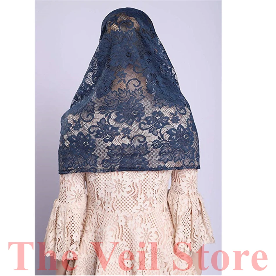 Navy Blue Lace Women Catholic Veil Mantilla for Church Head Covering Latin Mass Mantilla de Novia Negra Chapel infinity veil