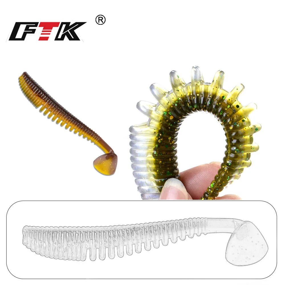 FTK 75mm 100mm 125mm Silicone Bait Smell Soft Fishing Lure 4-10PCS Wobblers Worm Shad Artificial Fishing Bait For Bass