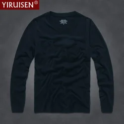 YiRuiSen Brand Mens Solid Long Sleeve T Shirt 2018 Fashion100% Cotton S-3XL O-neck Long T-shirt Men Clothing Autumn Wear Tshirt