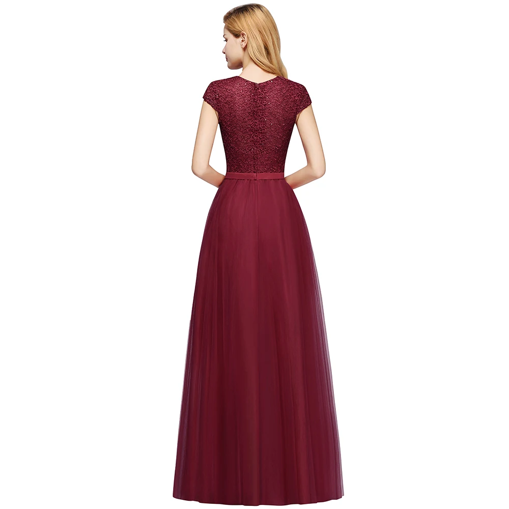 Koop Elegante Wijn Rood Kant Lange Avondjurken Crystal Diamond Pailletten Een Lijn Cap Mouw Avondjurk Robe De Soiree de Mariage