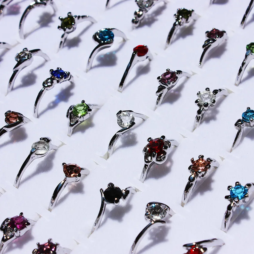 Wholesale Lots Job 20Pcs Color Crystal Rhinestones Women Rings Engagement Wedding Party Gift Fashion Jewelry HOT