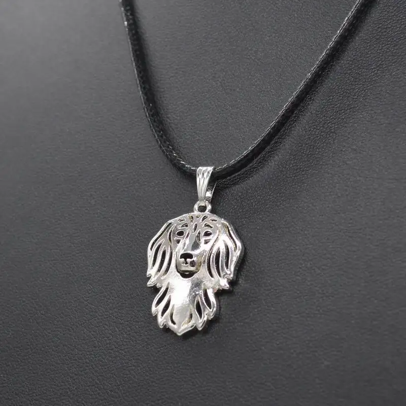 Hot Sale Long haired Dachshund Pendant Necklaces Rope Chain Alloy Pet Dog Necklaces