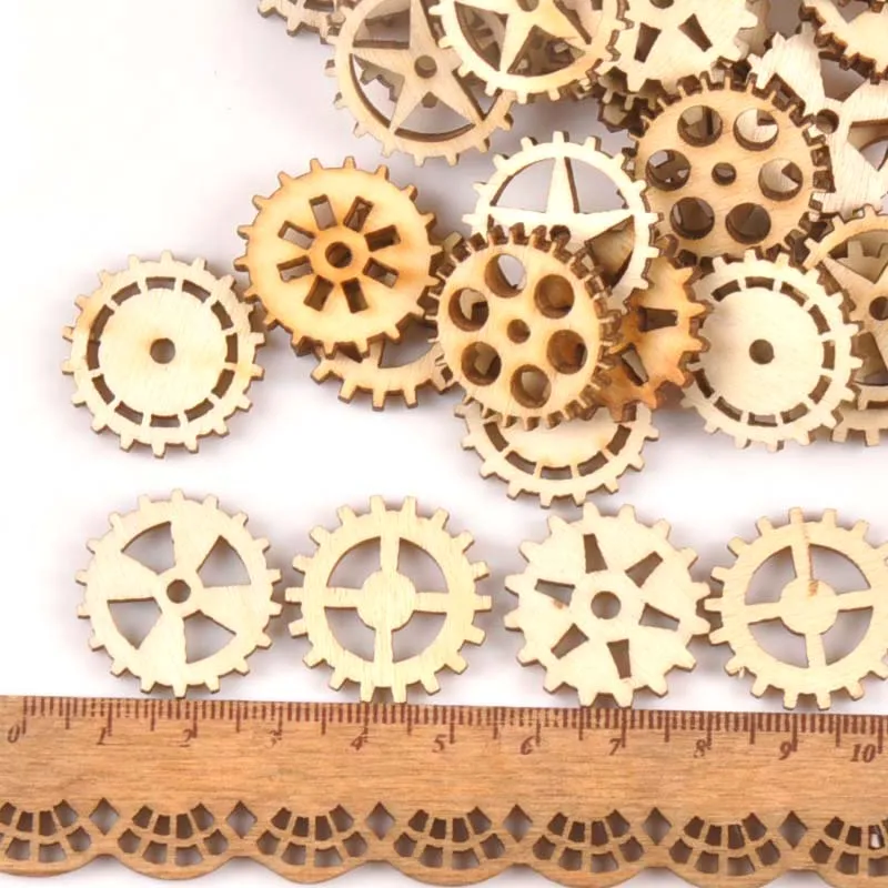 50Pcs 24mm Natural Unfinished Wooden Wheel Gear Shape For Handmade DIY Crafts Wood Slices Ornament Scrapbooking Home Decor m1683