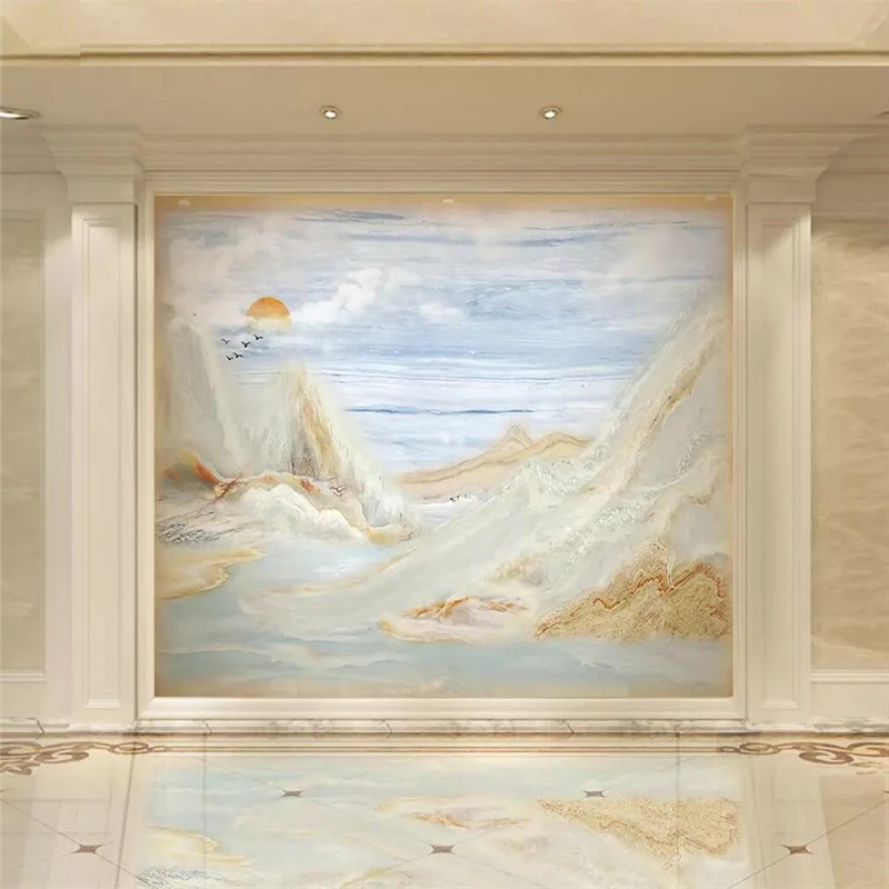 High-definition 3D landscape marble stone stone and porcelain enamel TV background wall painting