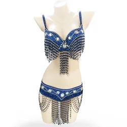 Belly dance costume for women belly dancing bra and belt suit stage performance wear beads bra belt set sexy bellydance clothes