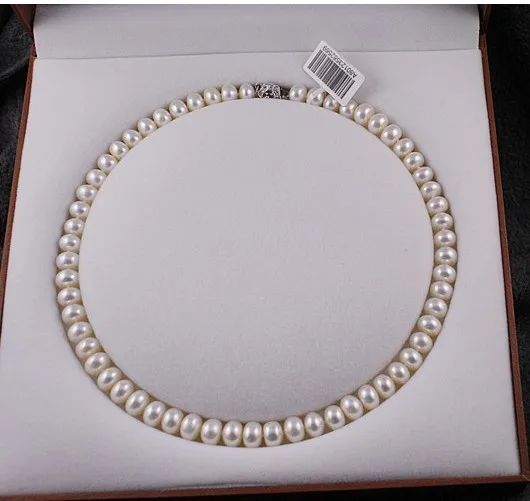 noble women gift Jewelry  Clasp Fine 8-9 mm Real Natural Freshwater Pearl Necklace long 45cm