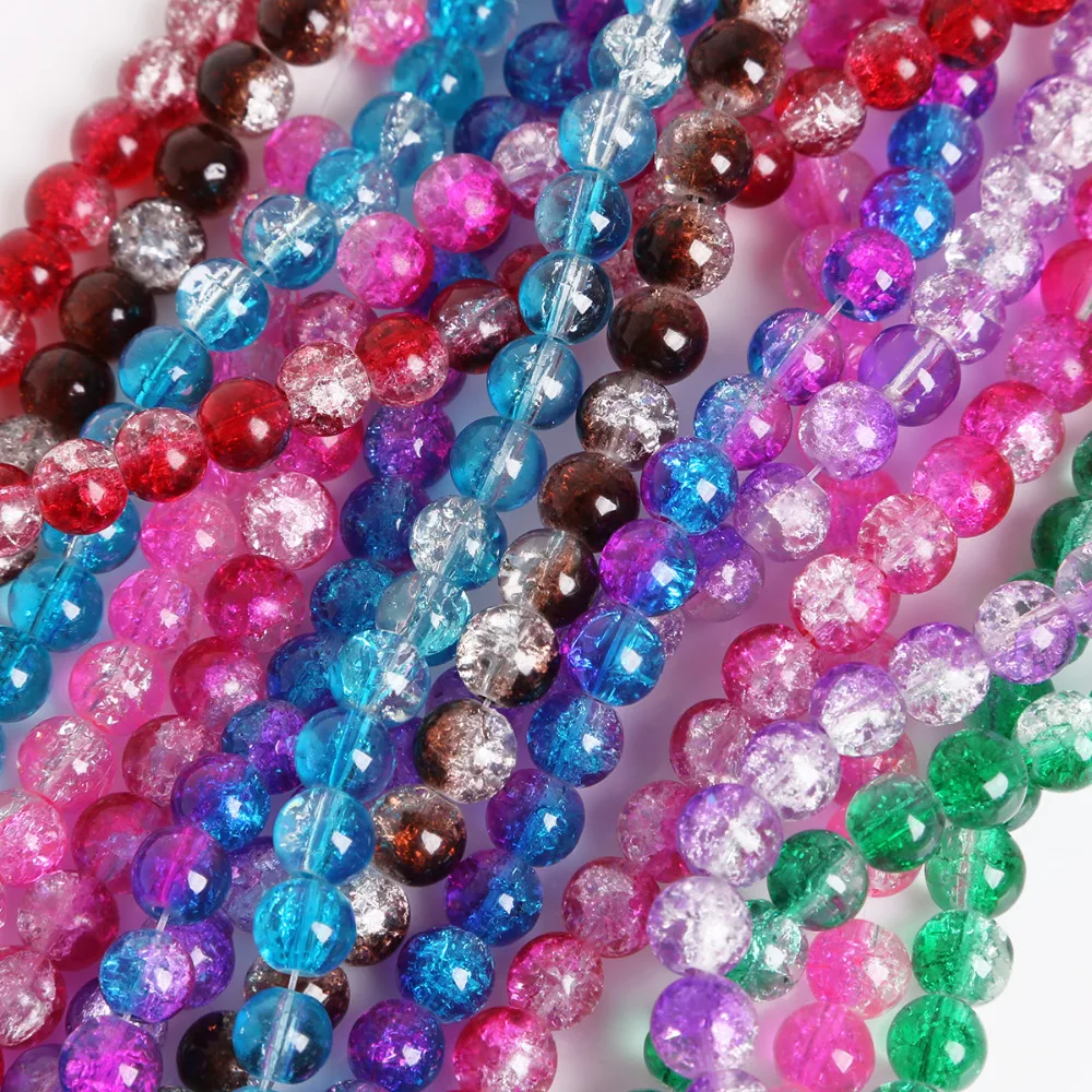 4mm 6mm 8mm 10mm Two-Tone Color Glass Crackle Beads Round Loose Spacer Beads For Jewelry Making DIY Bracelet & Necklace