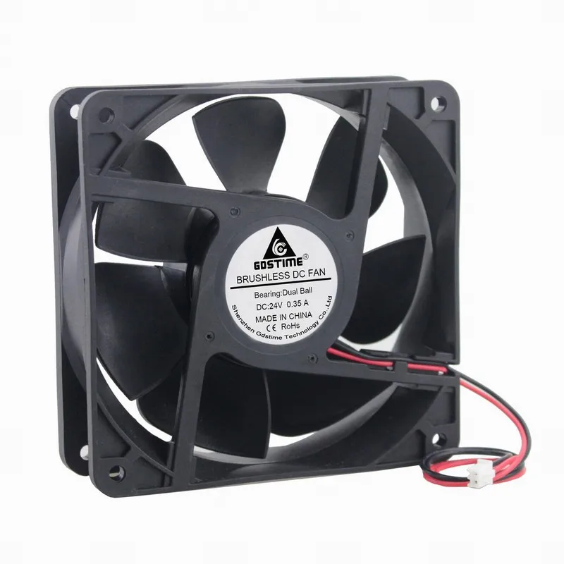 Gdstime 1 Piece 12cm Dual Ball 120*120*38mm 12038B 2Pin DC 24V Brushless Industrial Cooler Cooling Fan 120mm x 38mm 0.35A