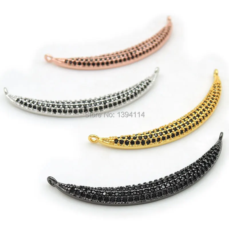 

39*5*3mm Micro Pave Black CZ Arc Bar Charm Of Double Circles Fit For Women As Necklaces Accessory