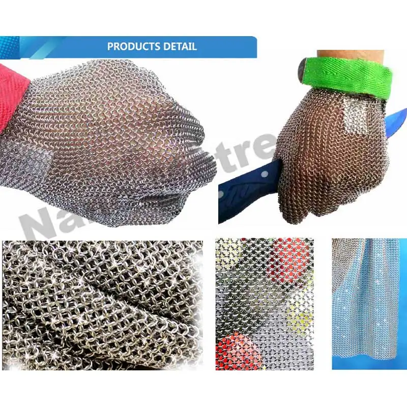 NMSafety High Quality 100% Stainless Steel Ring 304 Cut Resistant Butcher Protective Mesh Meat Gloves