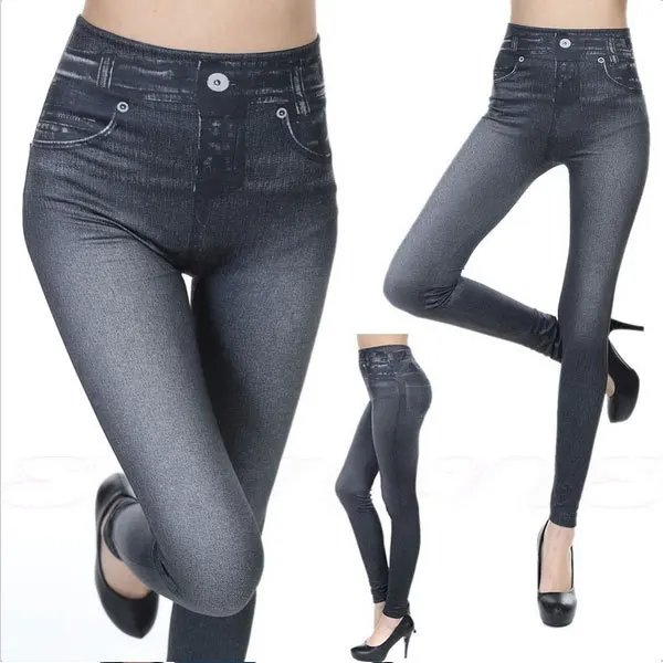 BKLD-Jeans falsos estampados sem costura para mulheres, cintura alta, magro, push up, calças lápis, leggings elásticas com bolso, moda