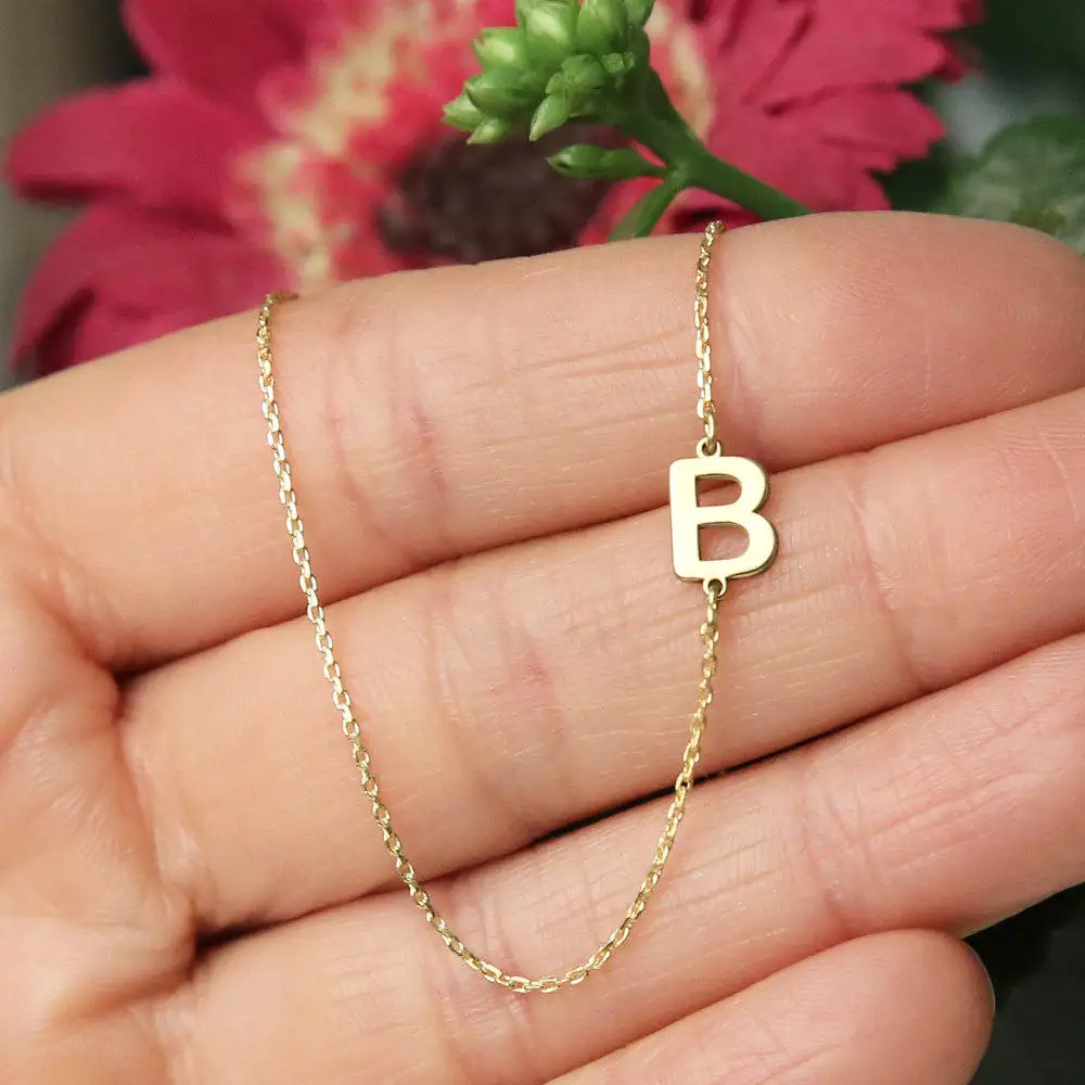 Tiny   Color Sideways Initial Name Necklace Alphabet Letter Choker Necklace Jewelry Bridesmaid Women Gift