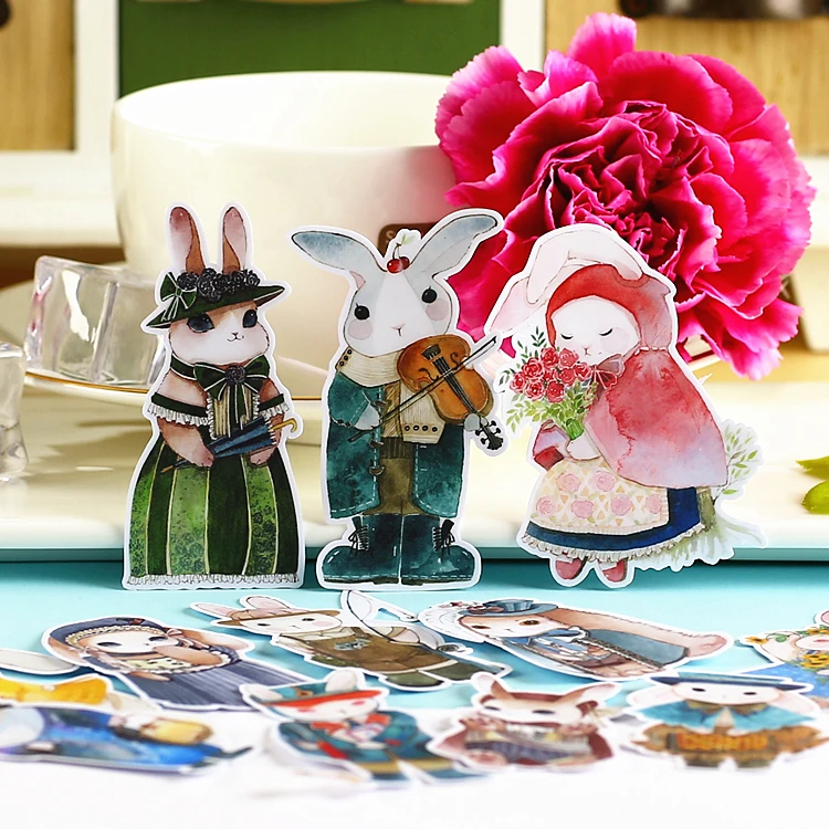 14/16pcs Creative Cute Kawaii Self-made Victoria Rabbit Animal Scrapbooking Stickers /decorative Sticker /DIY Craft Photo Albums