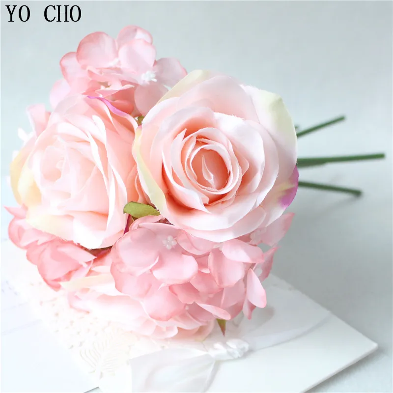 

YO CHO Wedding Bouquet Roses Peonies Hydrangea Silk Flower Pink White Bridal Bridesmaid Bouquet for Mariage Wedding Accessories