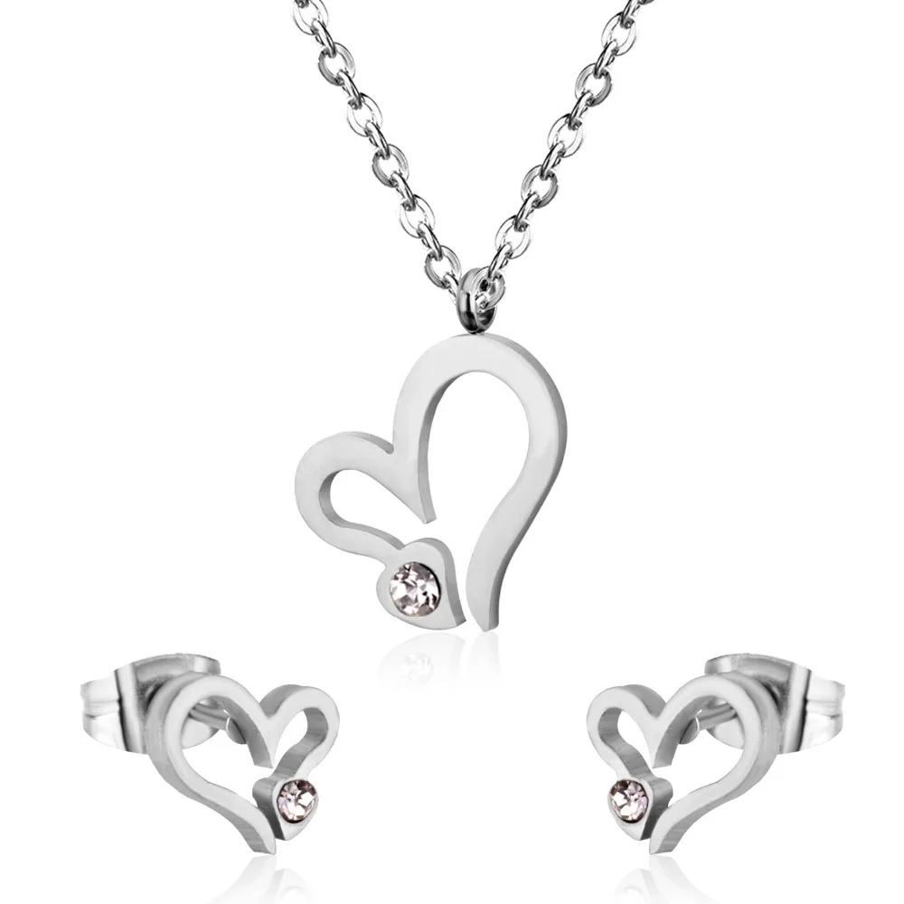 LUXUSTEEL pendientes Women Jewelry Sets Stainless Steel Heart Pendant Necklace Earrings Brinco Wedding Jewelry Accessories Party