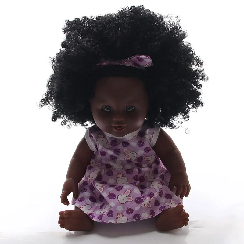 30CM Soft  Vinyl Simulates Baby Black Skin Doll  Limbs Movable Clothes Can Take Off Bath Toy For Girl  081301