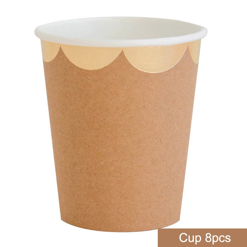 Party Pure Kraft Paper Themed Disposable Tableware Set Paper Plates Cups Straw Napkins Party Wedding Carnival Tableware Supplies