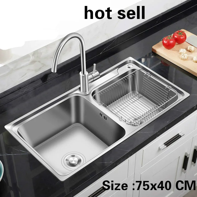 

Free shipping Apartment food-grade 304 stainless steel standard kitchen double groove sink 75x40 CM