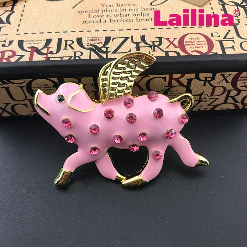 48mm Pink pig broach Flying Angel Piggy Pin Brooch