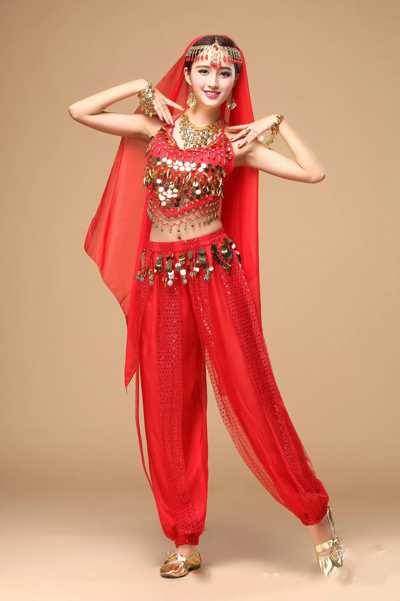 Traje de dança do ventre feminino, 6 cores, conjunto completo, traje de bollywood, vestido indiano, vestido de dança do ventre, prática de dança oriental, roupa de dançarina 9