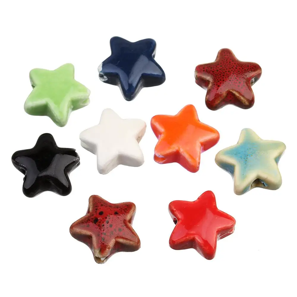 Wholesale 20pcs 8 Colors Big Ceramic Star Charms Bead Loose Spacer Beads 14mm for Bracelet Necklace Diy Jewelry Making Findings