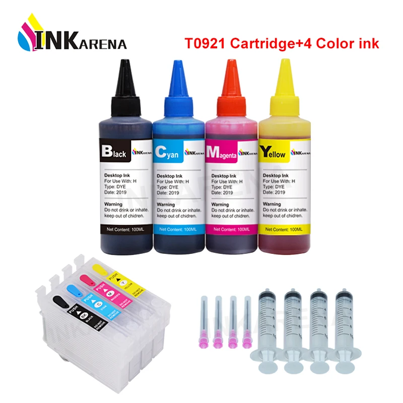 

Чернильный картридж T0921N для картриджей Epson CX4300, TX119, TX117, C91, TX106, TX109, T26, T27, Перезаправляемые чернила для принтера T0921 + 100 мл