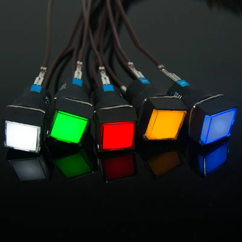 10Pcs/lot 16mm Pin Terminals Rectangular Indicator Light Signal Lamp AC and DC 12V/24V/220V  LA16-D/J