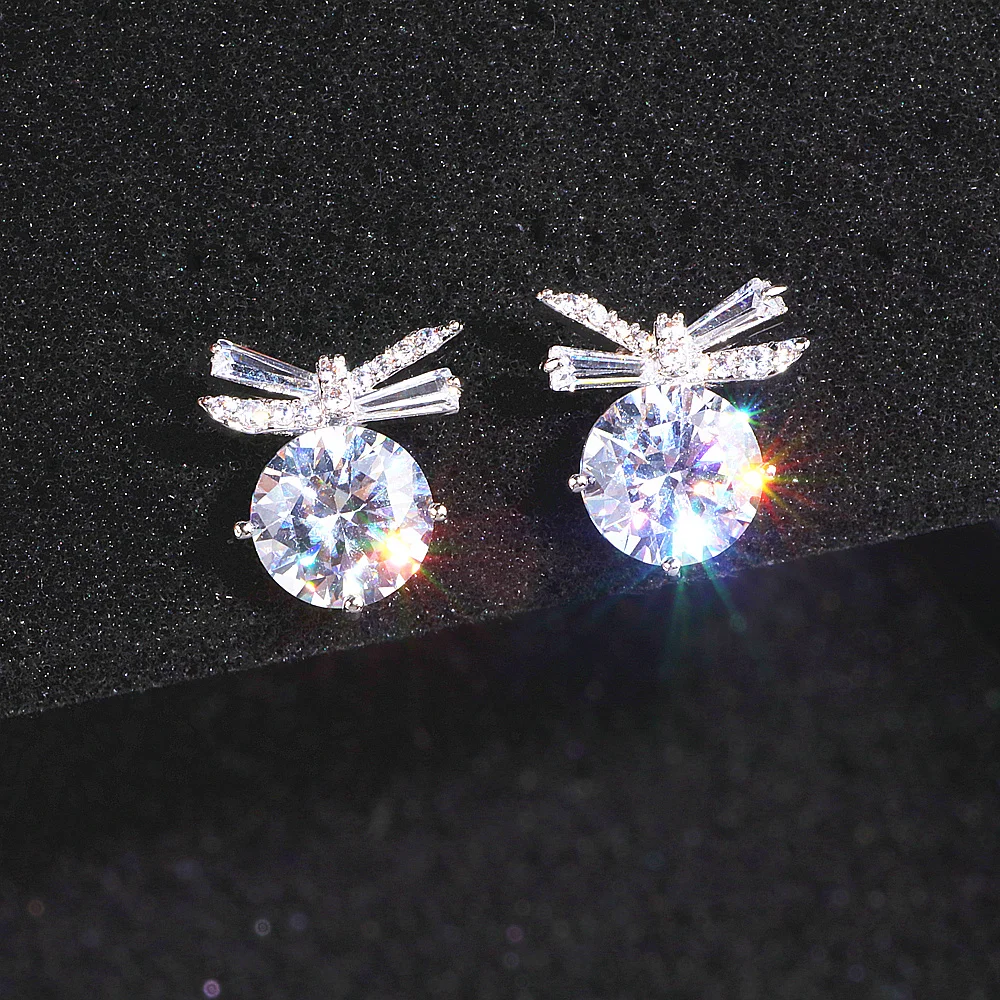 

2024 элегантные серьги-гвоздики с бантом из кубического циркония, модные милые/романтичные серьги для женщин и девушек, корейские ювелирные изделия, подарок WX233