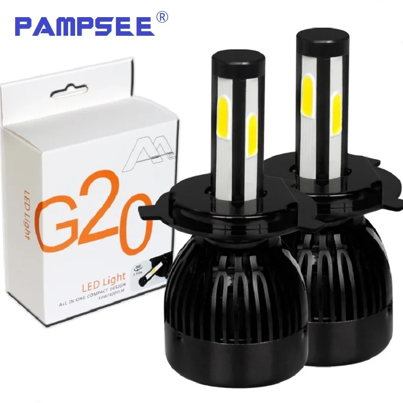 PAMPSEE G20 Car Headlights H4 H7 H8 H9 H11 9005 9006 9012 D2 9007 8000LM 6000K 80W COB chips Auto led Headlamp Motorcycle lamps