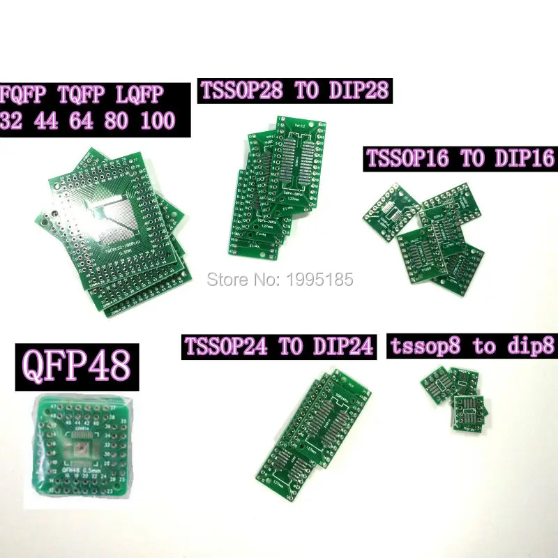 30PCS/LOT PCB Board Kit SMD Turn To DIP Adapter Converter Plate FQFP 32 44 64 80 100 HTQFP QFN48 SOP SSOP TSSOP 8 16 24 28