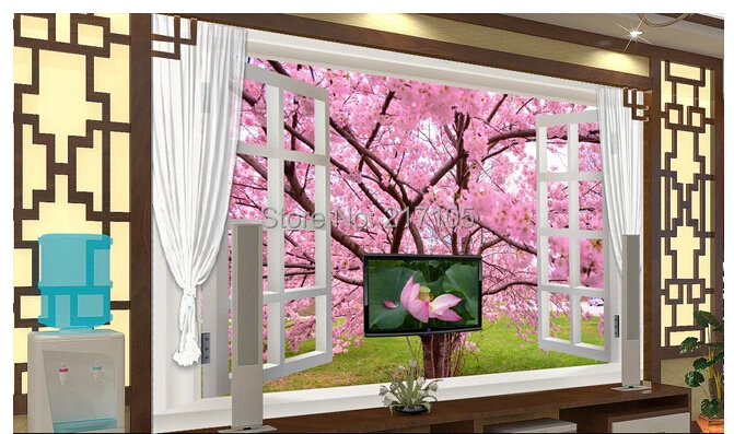 

Custom 3D large murals, the living room TV backdrop wallpaper outside the natural scenery of cherry trees