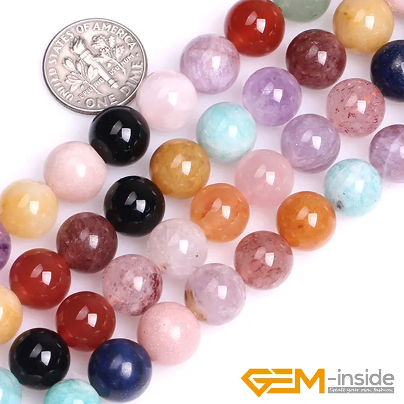 Natural Round Multicolor Mixed Stone Gem Stone Semi Precious Beads Selectable 6/10/12/14mm For Jewelry Making Strand 15 Inch