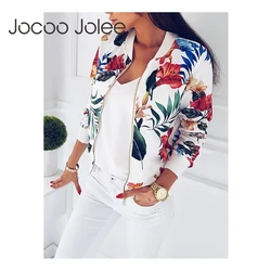 Jocoo Jolee Floral Sprint moda Bomber Jacket Women z długim rękawem płaszcze typu Basic w stylu Casual, cienka wiatrówka Slim odzież wierzchnia 2018 nowe