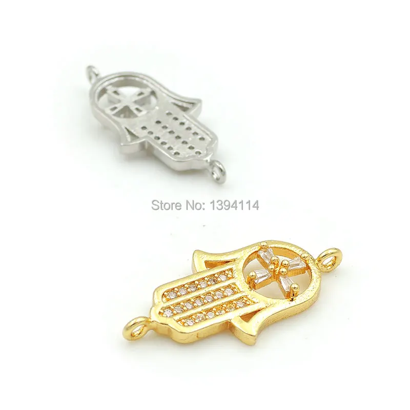 25*13*3mm Micro Pave Clear CZ Palm Connector With Cross Fit For Women As DIY Bracelets Accessory