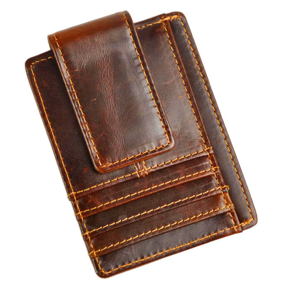 Top Quality New Cattle Men male Vintage Genuine leather Credit Card Cash Holder Magnet Clip Slim Mini Handy Wallet Purse 1015B