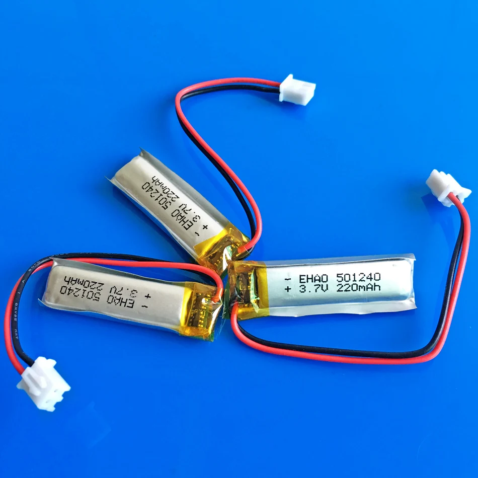 แบตเตอรี่ Lipo 3.7V 220mAh ชาร์จได้501240 + JST 2.54mm ปลั๊ก2Pin ที่กำหนดเองขายส่ง CE