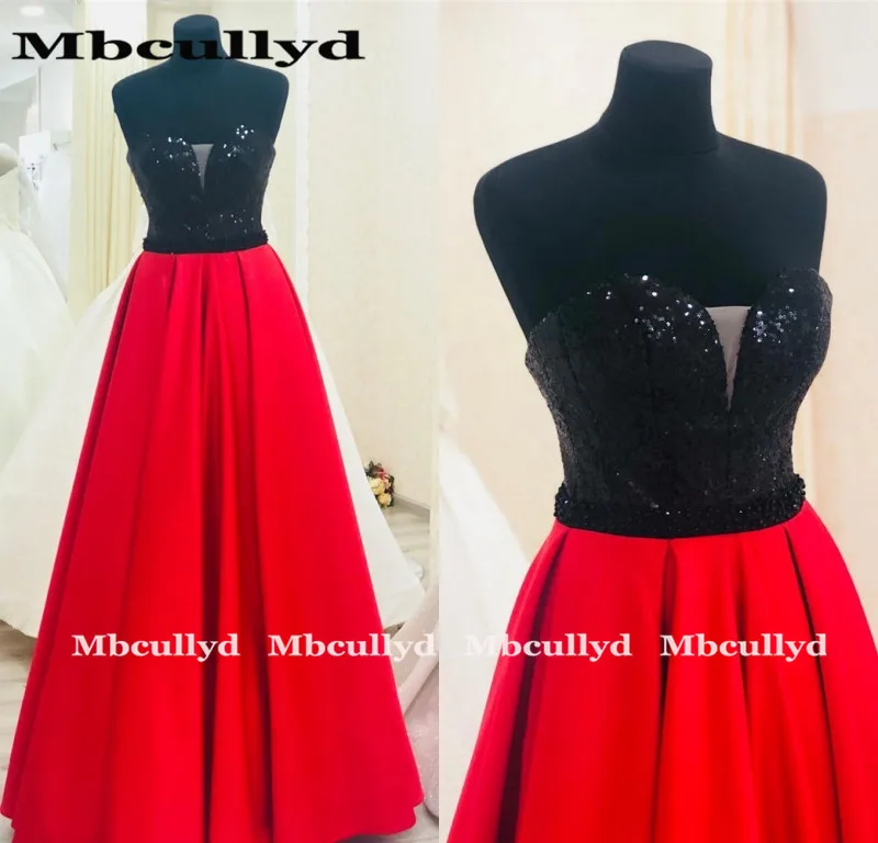 Mbcullyd Una Linea di Paillettes Nero di Raso Rosso Vestito Da Promenade con il Cristallo vestido de fiesta 2020 Vestiti Da Sera Lunghi di Trasporto libero