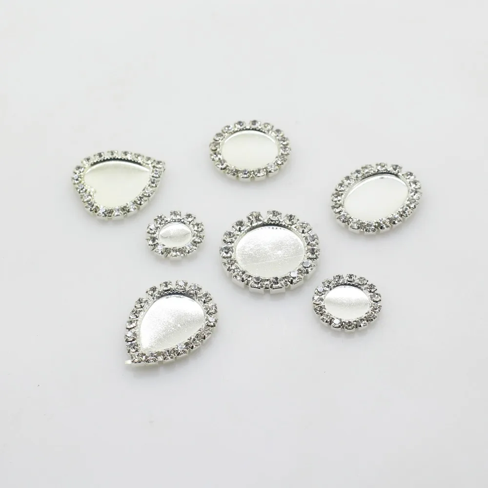Factory Direct 10PCS/Set Full Size Plating Silver Flat Back Rhinestone button Crystal Base Accessories