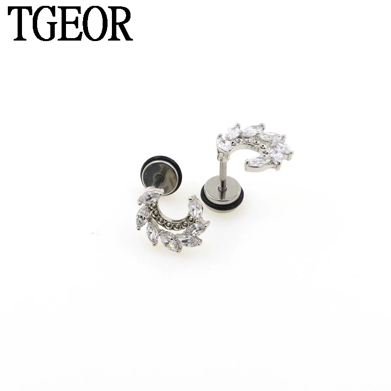 NICE  illusion cheater 1pair  Stainless Steel C shape gem drop CZ CUBIC ZIRCON piercing ear fake plug