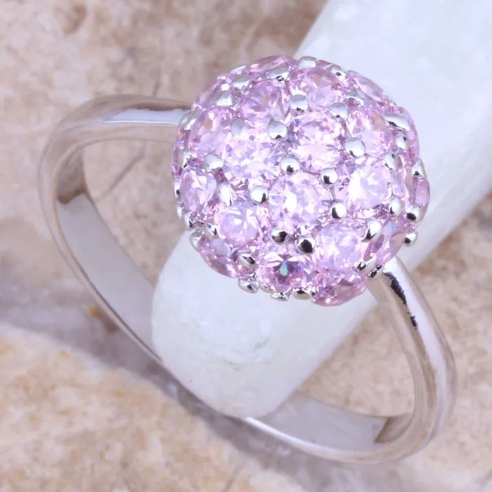 Unique Pink Cubic Zirconia Silver Plated  Ring Size 4 / 5 / 6 / 7 / 8 / 9 R1544