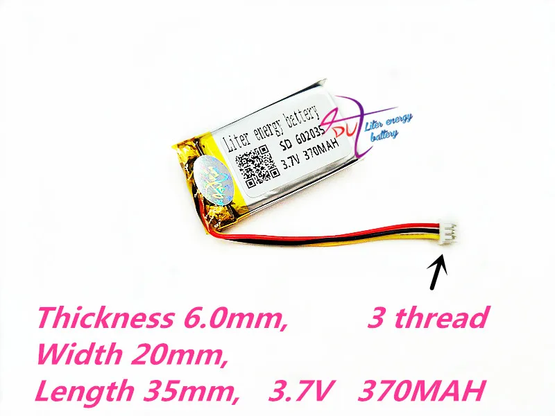 3 gwinty 602035   3.7V 370MAH 602033   inteligentne domowe głośniki MP3 Akumulator litowo-jonowy do rejestratora, GPS, mp3, mp4, telefonu