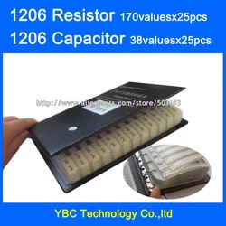 Resistencia 1206 SMD 0R ~ 10M 1% 170valuesx25pcs = 4250pcs + condensador 38valuesX25pcs = 950pcs 10PF ~ 22uF libro de muestras