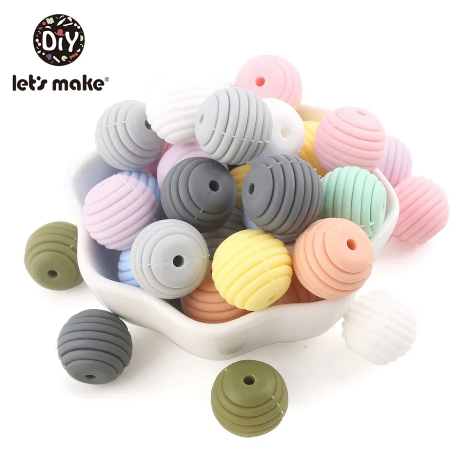 Let'S Make 50Pc Screw Silicone Beads Baby Teething Pacifier Chain Beads Food Grade Beads 15Mm Diy Thread Bpa Free Baby Teether