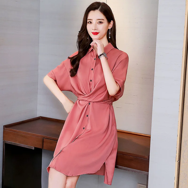 Loose Dresses for Women Short Sleeve, Turn-down Collar, Sexy Dresses, Comfortable and Simple Shirt, Mid-rise Fashion