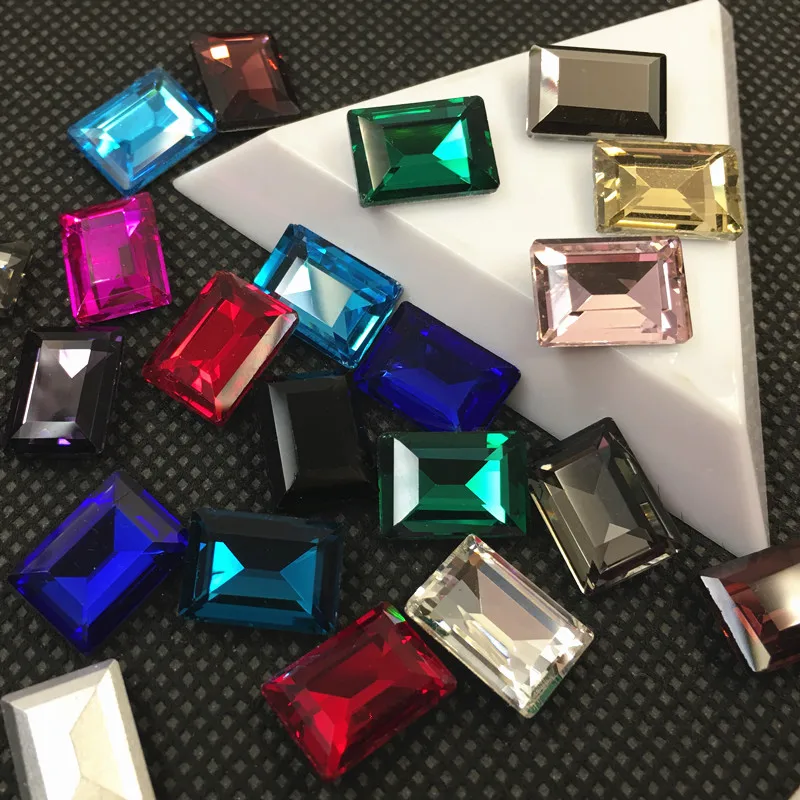 More Colors Rectangle Glass Crystal fancy stone 10x14mm,13x18mm Pointback Jewelry Beads No holes multi colors