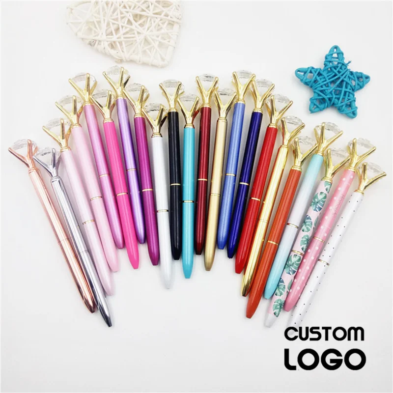 

100Pcs Custom Your Name Big Diamond Ballpoint Pen Birthday Valentine's Day Gift School Writing Custom Business Logo Wholesale