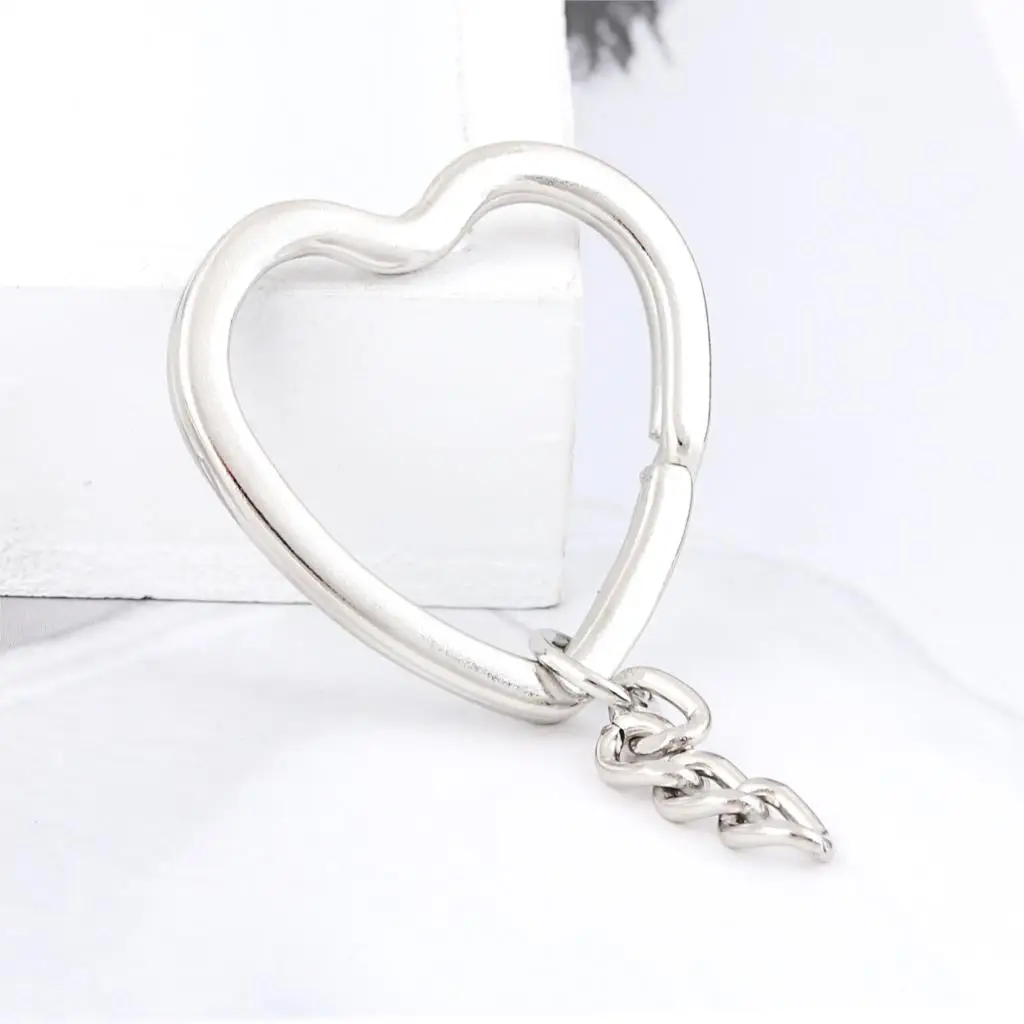 10Pcs  Silver Color Heart Shape Metal Keychain Findings Fit DIY Unisex Gift Keychain Keyfob Circles Accessories Jewelry A3256