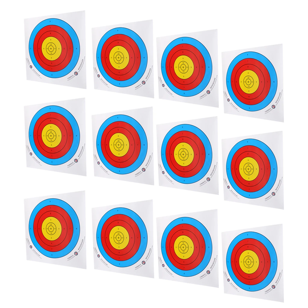 12 Pieces 40x40cm Professional Archery Target Paper for Recurve Bow Longbow