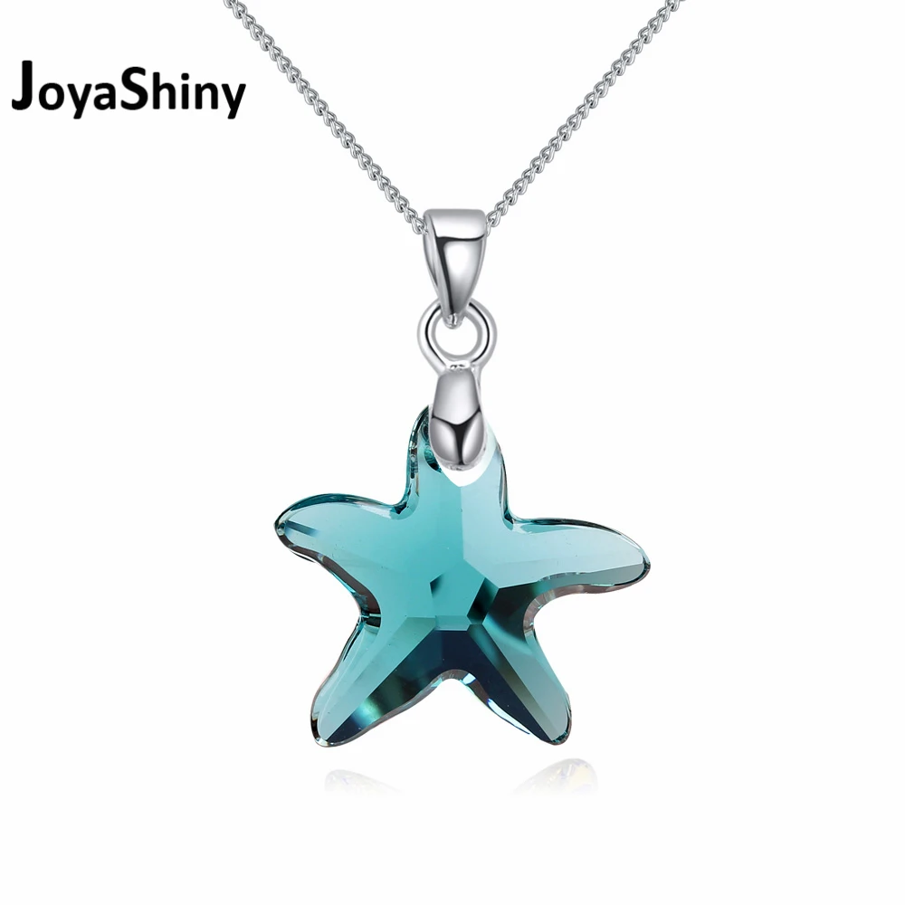Original Crystals from Austria Starfish Pendant Necklace Silver Color Chain Collares For Women Jewelry